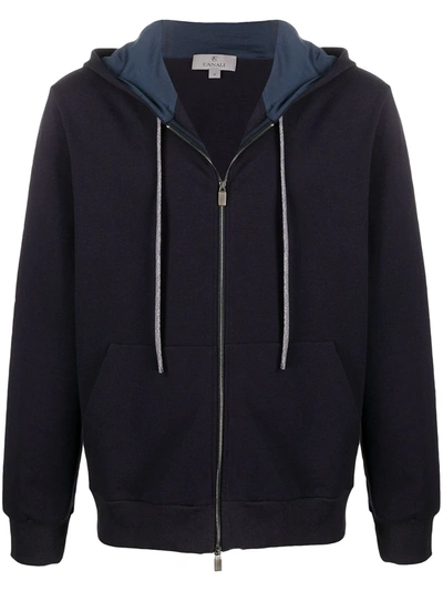 Canali Zip-up Cotton Hoodie In Blue
