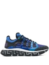 Versace Trigreca Sneakers In Nylon With Contrasting Inserts In Nero Royal Blue Purple