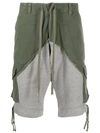 GREG LAUREN MID-RISE TWO-TONE PANELLED SHORTS