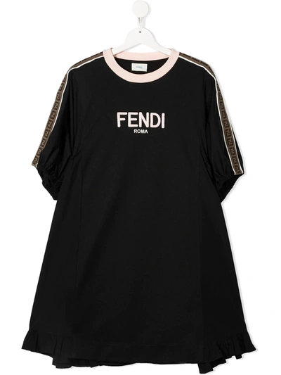 Fendi Kids' Logo-print Short-sleeve Dress In Nero