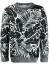 Saint Laurent Foliage-pattern Crew Neck Jumper In Black