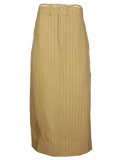 Jacquemus Terraio Cutout Pinstriped Linen Maxi Skirt In Beige