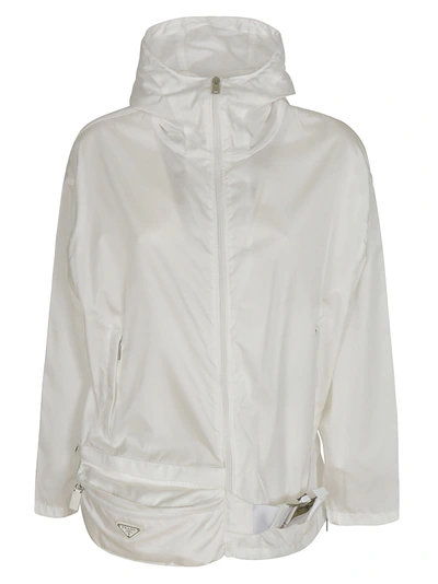 Prada Zipped Plain Raincoat In White