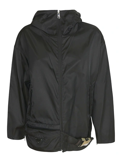 Prada Zipped Plain Raincoat In Black