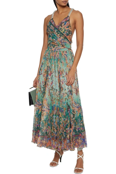 Etro Crossover Embellished Printed Silk-georgette Maxi Dress In Green