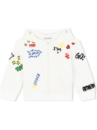 Dolce & Gabbana Babies' Dg Love-print Zip Hoodie In White
