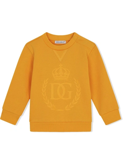 Dolce & Gabbana Babies' Logo-print Long-sleeve Sweatshirt In Orange