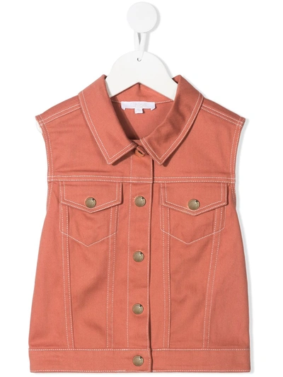 Chloé Kids' Sleeveless Denim Jacket In Orange