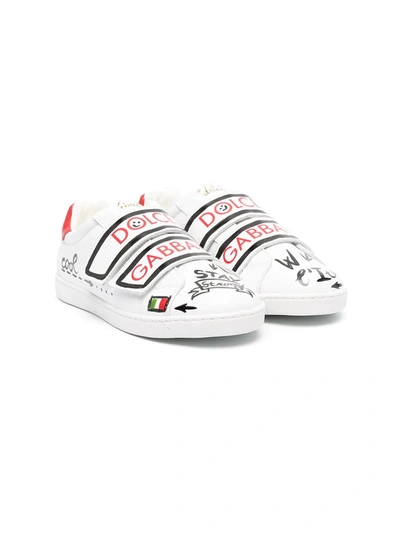 Dolce & Gabbana Kids' Paint-effect Low-top Sneakers In White