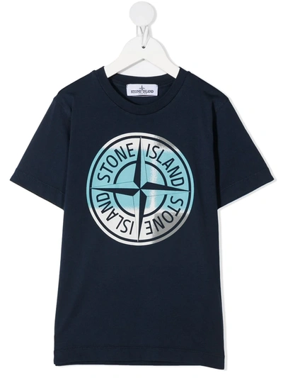 Stone Island Kids' Logo-print T-shirt In Blue