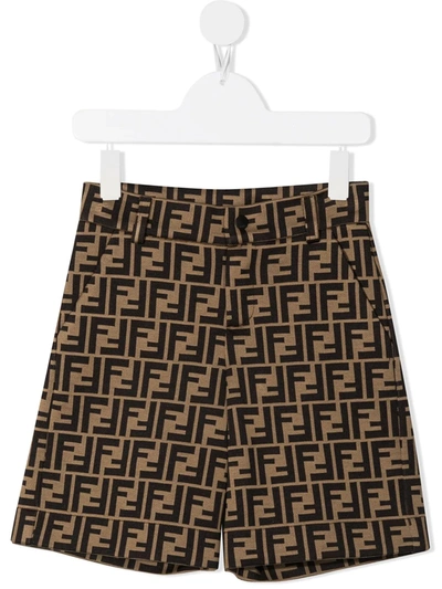 Fendi Kids' Ff-motif Shorts In Neutrals