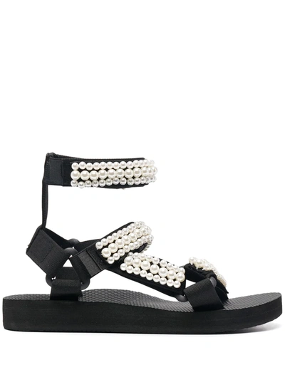 Arizona Love Trekky Double Ankle Pearl Sandals In Black