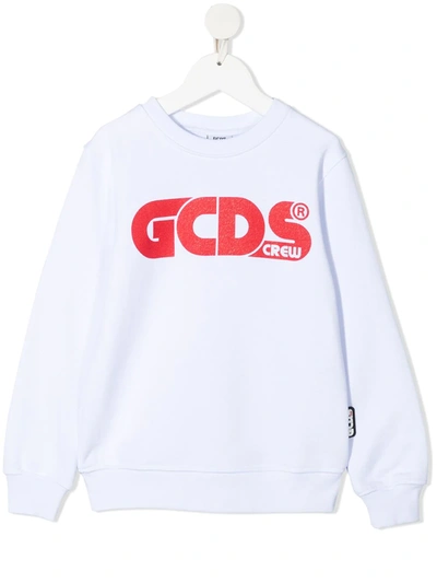 Gcds Teen Logo-print Cotton Sweatshirt In White