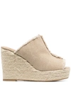 Castaã±er Queral Frayed Canvas Wedge Espadrille Mules In Beige
