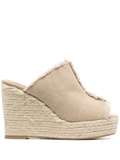 Castaã±er Queral Frayed Canvas Wedge Espadrille Mules In Beige