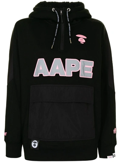 Aape By A Bathing Ape Logo-embroidered Zip-up Hoodie In Black