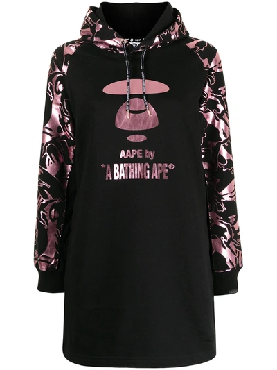 Aape By A Bathing Ape Graphic-print Hooded Shift Dress In Black