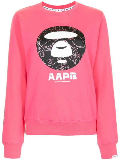 Aape By A Bathing Ape 图案印花圆领卫衣 In Pink