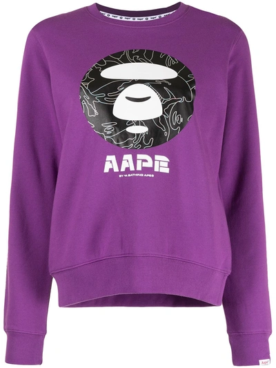 Aape By A Bathing Ape Logo-print Crew-neck Sweatshirt In Purple