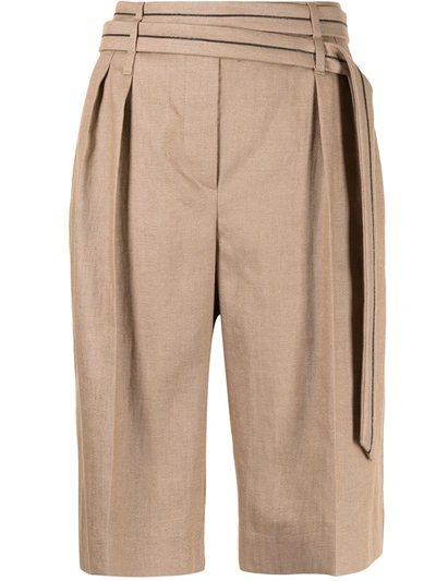 Brunello Cucinelli Belted Knee-length Shorts In Brown