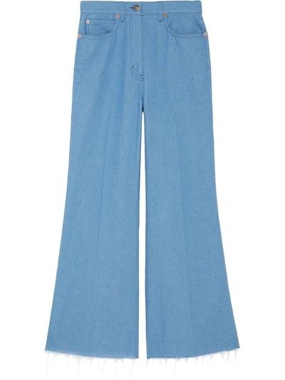 Gucci Eco Washed Dyed Denim Wide Leg Pants In Light Blue