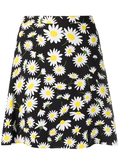 Saint Laurent Floral-print Crepe Mini Skirt In Black/white/yellow