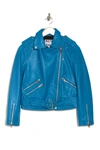Walter Baker Allison Leather Moto Jacket In Bright Blu
