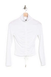 Afrm Mollie Long Sleeve Drawstring Crop Top In Blanc