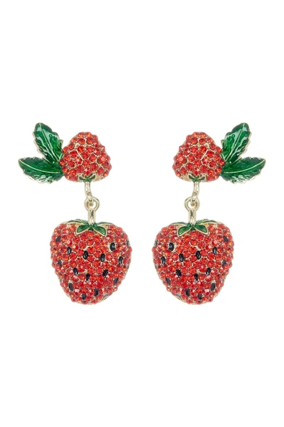 Eye Candy Los Angeles Strawberry Summer Pave Crystal Drop Earrings In Red