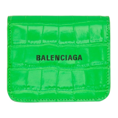 Balenciaga Green Croc Flap Cash Card Holder In 3860 Flugrn