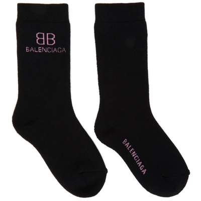 Balenciaga Cotton Socks With Contrasting Logo In Black