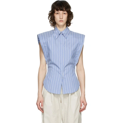 Isabel Marant Enza Stripe Sleeveless Silk Shirt In Light Blue