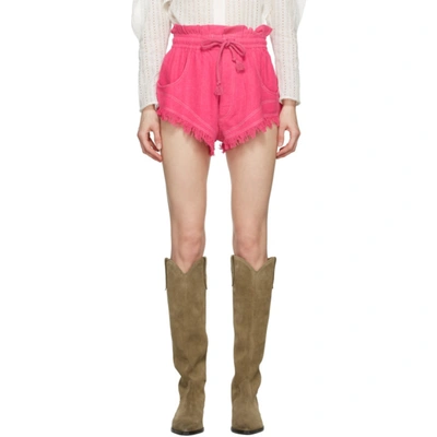 Isabel Marant Talapiz Frayed Silk-tweed Shorts In Neon Pink