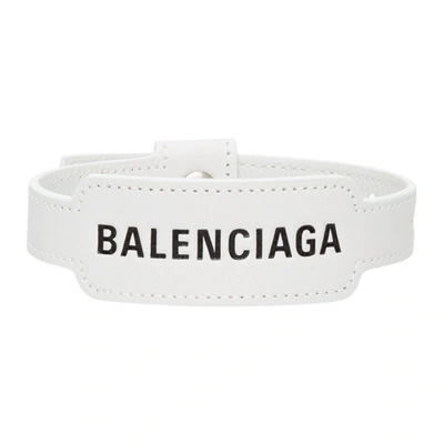 Balenciaga Women's Cash Logo Leather Bracelet In White