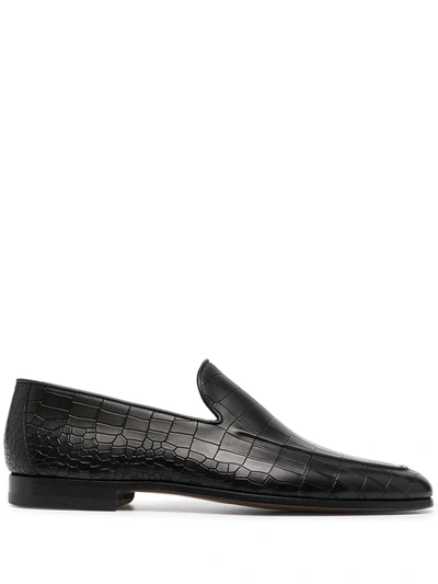 Magnanni Crocodile Effect Loafers In Black