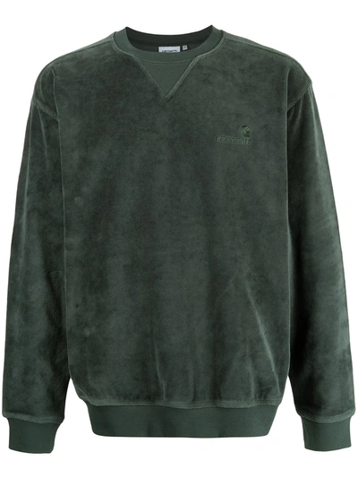 Carhartt United Script Velvet Rib-trimmed Sweatshirt In Green