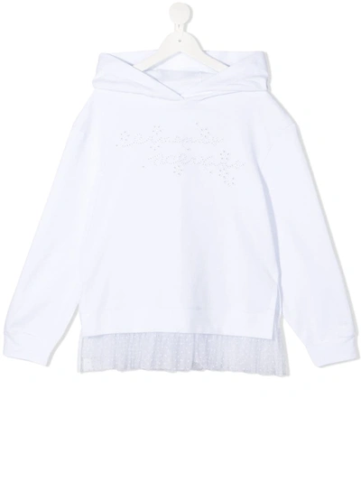 Ermanno Scervino Junior Kids' Layered-tulle Cotton Hoodie In White