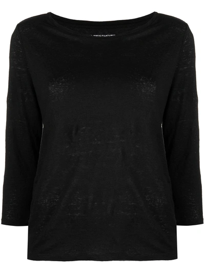 Majestic Linen-blend Three-quarter Sleeve Top In Black