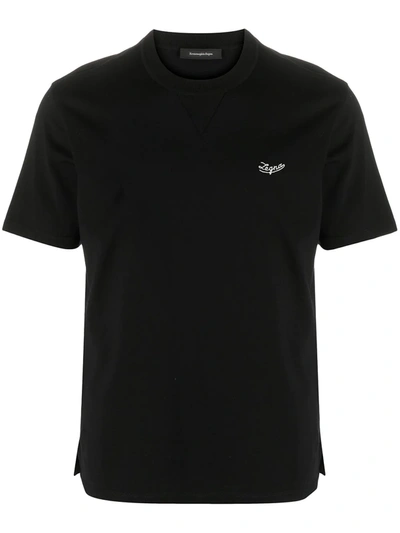 Ermenegildo Zegna Logo-embroidered T-shirt In Black