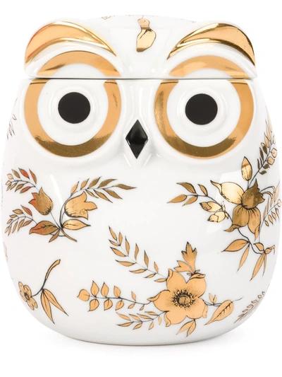 Fornasetti Jar Civetta Fiorata Floral Owl In White/black/gold