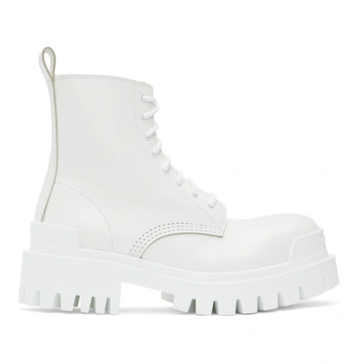 Balenciaga Men's Strike Lace-up Combat Boots In White