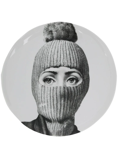 Fornasetti Balaclava Woman Print Plate In Black ,white