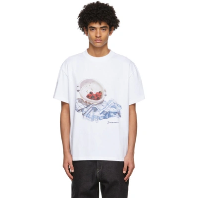 Jacquemus Le T-shirt Cerises Cherry Graphic Tee In White,red