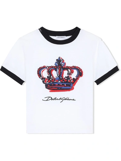 Dolce & Gabbana Kids' White T-shirt For Boy With Crown In Red