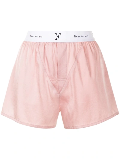 Fleur Du Mal Logo Band Silk Boxers In Pink