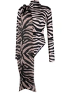 Atu Body Couture Zebra Print Stretch Bodysuit In Neutrals