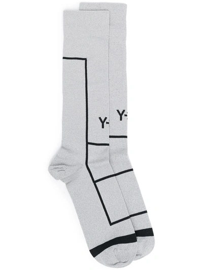 Y-3 Logo-print Two-tone Socks In Grey