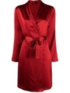 La Perla Silk Long-sleeve Short Robe In Red Tango