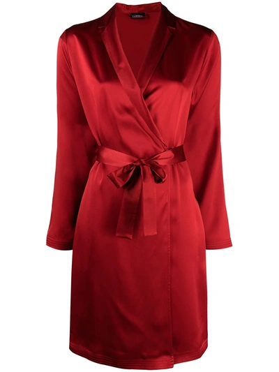 La Perla Silk Long-sleeve Short Robe In Red