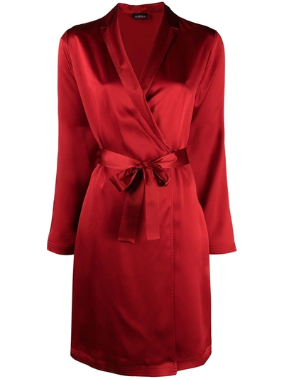 La Perla Silk Long-sleeve Short Robe In Red Tango